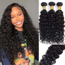 DSEKCAIN Water Wave Human Hair Bundles 16 18 20 Inch Only 100% Real Human Hair Water Wave Bundle Natural Black Color 1B Double Machine Weft For Quick Weave