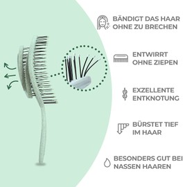 ETHEL Organic Hair Brush without pulling for women, men & children,Detangling brush also for curls & long hair, Unique Professional Detangler Brush with Spiral Spring (Green)