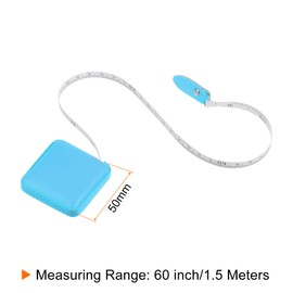 sourcing map 2pcs Square Retractable Measuring Tape 150cm/60-inch Soft Leather Case Tailors Tape Measure Pocket Size for Body, Fabric, Sewing Measurements, Blue