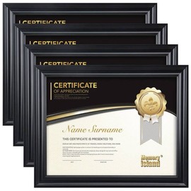 Memory Island Document frames 8.5x11,Set of 4 Pack Certificate Frames for Wall Or Tabletop Display,Diploma Frames For Degree Award with Real Glass Front,Black,Designed