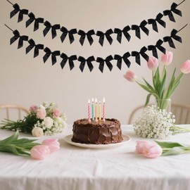 LOONELO Black Bow Hanging Garlands, Satin Ribbon Bowtie Banners, Bow Knot Party Hanging Swirls Streamers Decorations for Girls Coquette Birthday, Wedding, Bridal Shower, Engagement Supplies