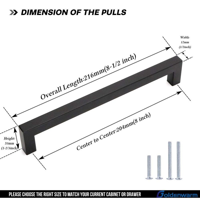 goldenwarm Black Kitchen Cabinet Handles 8inch Hole Centers - LSJ12BK204