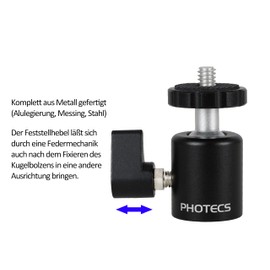 Photecs Mini Tripod Head Pro V3, CNC Machined Ball Head (Tripod Mini Ball Head) with 3/8 Inch Connection, Includes Thread Adapter 3/8 Inch to 1/4 Inch, Mounted Rotates 360°
