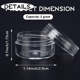 50 Count 5 Gram Sample Containers, Clear Lip Balm Containers with Lids, Small Plastic Sample Jars with 4 Mini Spoons, 50pcs Labels (Clear Lid)