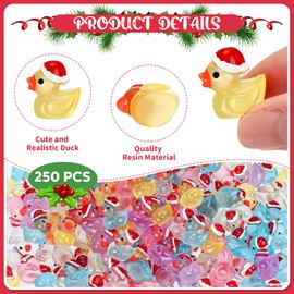 Liliful 250 Pcs Mini Christmas Resin Ducks Miniature Duck Figures Ornament Small Micro Landscape Garden Aquarium Dollhouse Decoration Charms Beads for Christmas Accessories, Multi Color (Luminous)