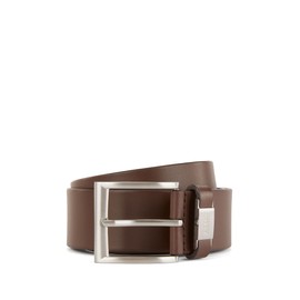 BOSS Connio Men's Belt Made of Vegetable-Tanned Leather with Metal Logo Detail on the Loop (Connio) - Brown (dark brown 202), size: 85