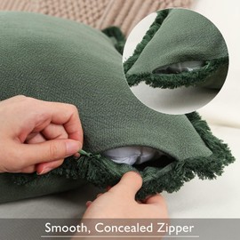 HSOFTIFY 12x20 Pillow Cover Set of 2, Green Boho Throw Pillow Covers with Handmade Fringes & Tassels, Farmhouse Fall Pillow Covers for Couch Sofa Bed and Outdoor