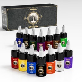 14 Colors Tattoo Ink Set,1/2 oz (15ml) per Bottle Professional Tattoo Ink Colors Set for Outlining&Shading, Tattoo Pigments for Body Art Tattoo Supply Gift for Artist and Beginners