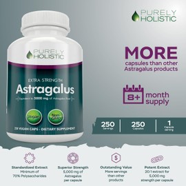 Astragalus Capsules 5,000 mg - 250 Capsules, 8+ Month Supply - Superior Strength Astragalus Root Extract 20:1 - Non GMO, Vegetarian & Vegan Friendly - Supports the Immune System & Cardiovascular