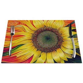 Walmsco Placemats Oil Painting Sunflower Decor For Dining Room Kitchen Table,Waterproof Non-Slip Washable Heat Resistant Placemats,Set of 4,12"x18"