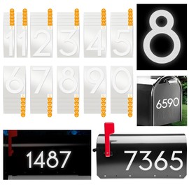 Reflective Mailbox Number for Outside, White Self Adhesive Numbers for Mailbox (4 Inch x 5 Sets) House Number, No background, Engineering-grade reflective, for Address Signs, Door, Home