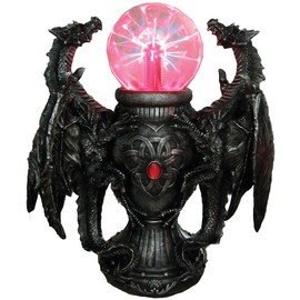 Gothic Medieval Saurian Double Dragons With Gazing Plasma Ball Resin Figure