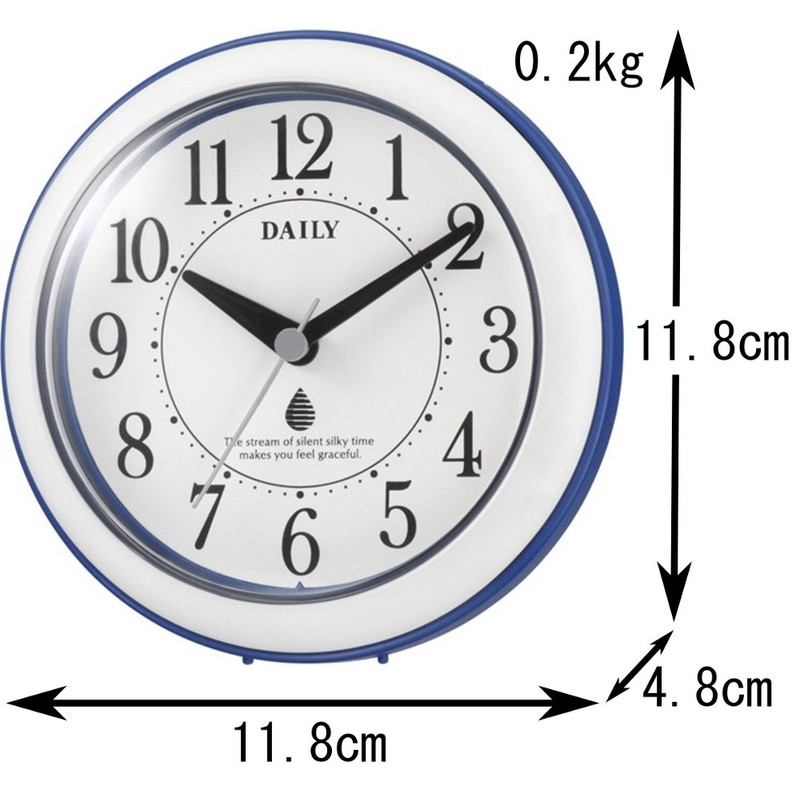Rhythm Wall Clock, Bath Clock, Splashproof, Dustproof, Blue/White, Diameter 4.6
