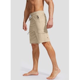 Kayrth Men's Swim Trunks Quick Dry Board Shorts with 5 Pockets Swimsuit Swimwear for Men - No Mesh Liner Khaki
