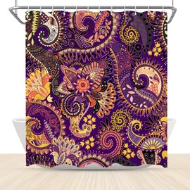Mandala Indian Shower Curtain Paisley Violet Blue Floral Bath Curtain Bohemian Abstract Tribal Colorful Bathroom Home Decor Waterproof Shower Curtain with Hooks 72''x72''