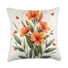 Oleander Flowers And Hearts Boho Style Graphic Throw Pillow