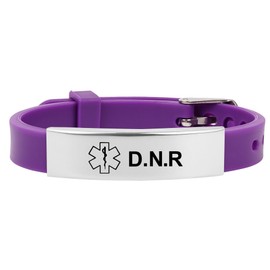 Medical Alert Bracelet for Women Men, Adjustable Medical Alert ID Silicone Wristband for D.N.R Purple