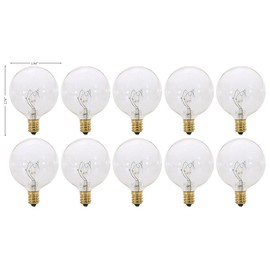 KOR (Pack of 10) G16.5 Clear FinshDecorative (E12) Candelabra Base Globe Shape Incandescent 120V G16 1/2 Light Bulbs (25)