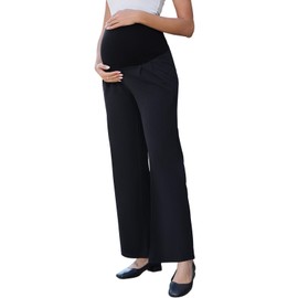 Ecavus Women's Wide Leg Maternity Pants with Pockets - Stretchy Over The Belly Pregnancy Casual and Work Trousers Black