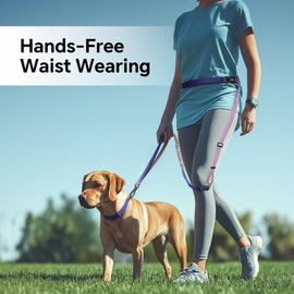 QQPETS Hands Free Dog Leash, Adjustable Waist Leash for Dog Walking, Versatile Crossbody Bungee Dog Running Leash with Car Seat Belt Buckle for Medium and Large Dogs