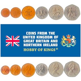 Set of 6 Coins from United Kingdom: 1/2, 1, 2, 5, 10, 50 New Pence. 1968-1981