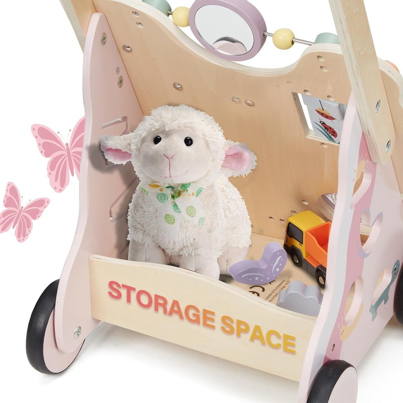 Giant bean Wooden Baby Push Walker for Girls Toddler Kids