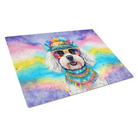Caroline's Treasures DAC2464LCB Bichon Frise Hippie Dawg Glass Cutting Board Large Decorative Tempered Glass Kitchen Cutting and Serving Board Large Size Chopping Board