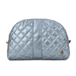 lemonbella Medium Jennifer Cosmetic Bag Nylon Quilted Travel Makeup Pouch - Shiny & Stylish Toiletry Organizer for Women, FROSTED SKY