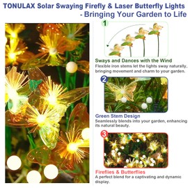 TONULAX Solar Firefly&Butterfly Garden Lights - Outdoor Light for Yard Decoration, Larger Solar Panel, Waterproof LED Garden Lights for Pathway&Holiday Decor (4pack)