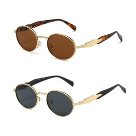 YAMEIZE Retro Oval Gold Sunglasses Women Men Small Round Sunglasses Vintage 90s Sun Glasses Metal Frame UV400