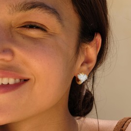 VACRONA Gold Huggie Hoop Earrings for Women 14K Gold Plated 925 Sterling Silver Posts Cubic Zirconia Lightweight Star Heart Trendy Hypoallergenic Jewelry