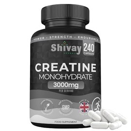 Creatine Monohydrate 240 Vegan Capsules – 3000mg per Serving | High Strength Pure Micronised Creatine | Muscle Strength, Power & Endurance - Made in UK by Shivay Herbals
