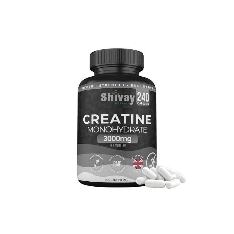 Creatine Monohydrate 240 Vegan Capsules – 3000mg per Serving |