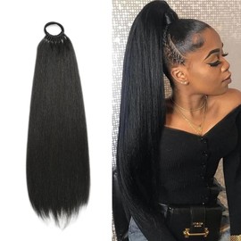 Braiding Ponytail Extension Warp Around Pony Tail 26inch Long Synthetic Yaki Straight Braiding Hair Ponytail DIY Braided Pony Tails for Women Girls Daily Party Cosplay (1B, 26inch/65cm)