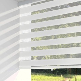 Shadesu Cordless Zebra Blinds for Windows, 23" W x 72" H, White, Dual Layer Free-Stop Zebra Shades, Light Control for Day and Night, Sheer Blinds for Indoor Windows, Bedroom, Kitchen