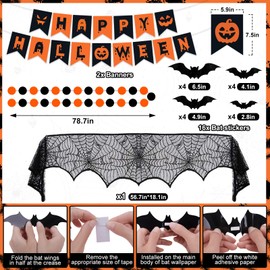 Halloween Party Decorations, 29Pcs Halloween Indoor Decorations Kit with Mantel Scarf Creepy Cloth Fabric Hanging Ghost Happy Halloweens Banner 3D Bat Stickers for Home Fireplace Wall Decor