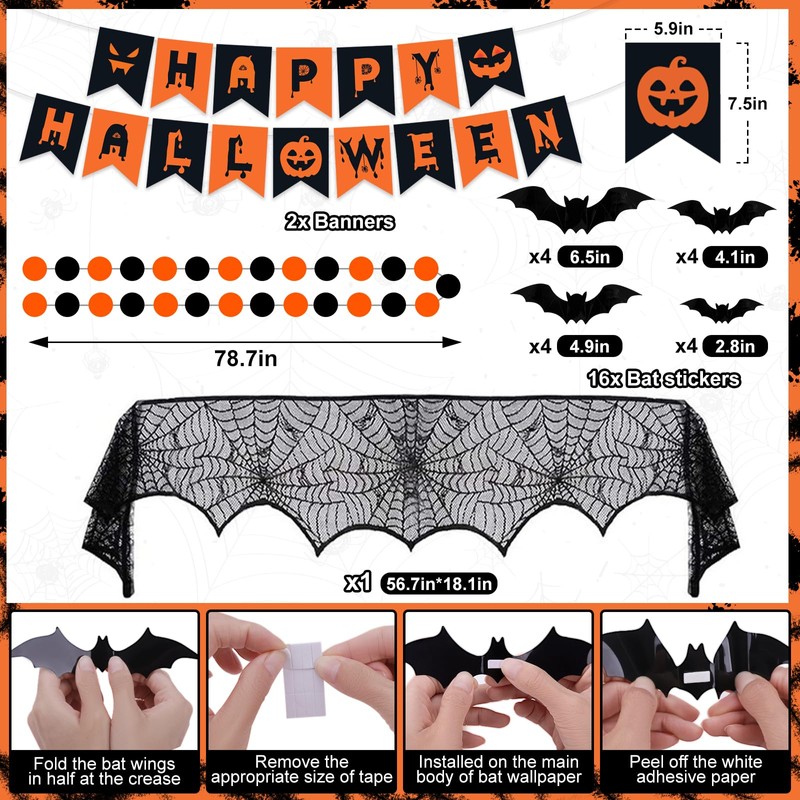 Halloween Party Decorations, 29Pcs Halloween Indoor Decorations Kit with Mantel