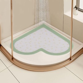LY4U Corner Shower Mats Non-Slip Anti-Mould 60 x 60 cm Heart Shape Shower Mats for Indoor Shower, PVC Bath Mats for Bathroom Wet Shower Areas, Quick Drying, Green + White