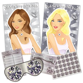 Pin the Ring on the Bride Hen Night Party Game Bridal Shower Girls Activity for Adults - Up to 35 Players, Includes Doubled Sided Poster, Blindfold, Winner Certificates & 35 Diamond Ring Stickers