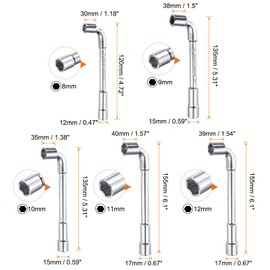 sourcing map 5pcs L Shaped Angled Hex Socket Wrench 8/9/10/11/12mm High Carbon Steel Double Ended Metric 6 Point Tubular Socket Spanner for General Repairing, Pipeline, Bicycle Car Maintenance