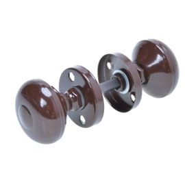 Aqbau Door Knob with Rosette Round Two-Piece Brown Round Door Handle for Interior Doors and Exterior Doors Aluminium Powder Coated Complete Set Door Knobs Including Bolts and Screws