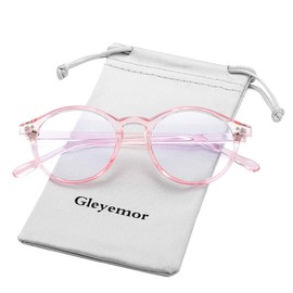 Gleyemor Blue Light Glasses for Men Women, Vintage Round Bluelight Blocking Computer Screen Protection Glasses (Pink)