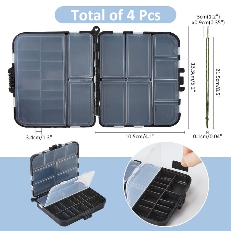 SUPERFINDINGS 4Pcs Fishing Tackle Box Organizer Multi-Compartment Fishing Tackle Box