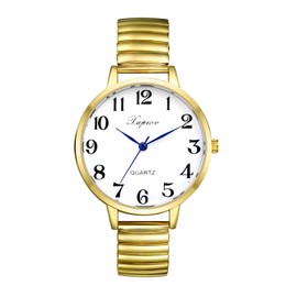 Silverora Women's Watch Elastic Watch Women's Large Black Dial Analogue Quartz Watches with Elastic Band Clear Easy to Read Watch with Arabic Number Scale Gifts for Women Elderly, gold, Bracelet