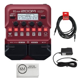 Zoom B1 Four Guitar MultiEffects Processor + (1) 20ft Instrument Cable + (1) 9V Power Supply + K&M Cloth