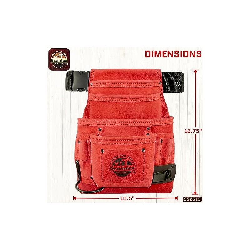 Graintex SS2513 :: 10 Pocket Nail & Tool Pouch Red