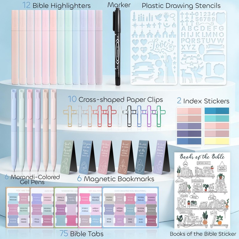 XKDOUS Bible Study Supplies, Bible Journaling Kit with Highlighters，Morandi
