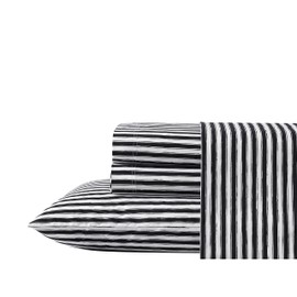 Betsey Johnson- Full Sheet Set, Cotton Percale Bedding Set, Crisp & Cool, Lightweight & Breathable (Sketchy Stripe, Full)