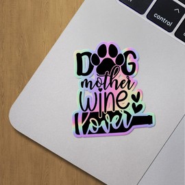Holographic Decal Stickers of Dog Mother Wine Lover Premium Waterproof Vinyl Decal Stickers for Laptop Phone Accessory Helmet Car Window Mug Tuber Cup Door Wall Decoration ANDVER3f39040HO