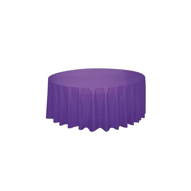 Unique 47039 Round Plastic Tablecloth-2.13 m-Neon Purple
